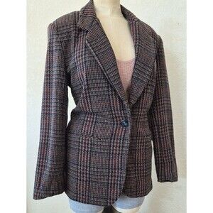 Savannah 80% Wool, Multicolor Houndstooth One Button Blazer Sz 12